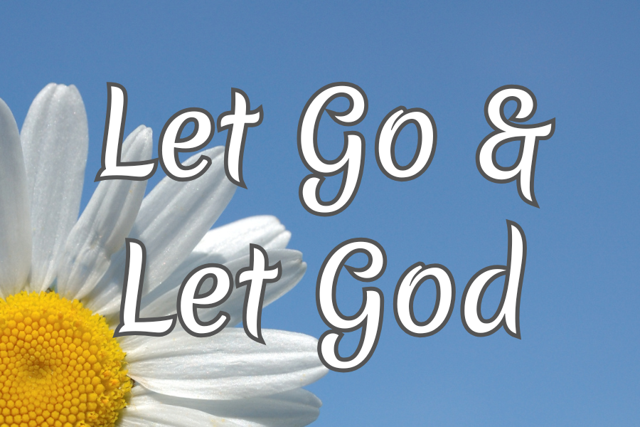 Daisy flower with 'Let Go & Let God' text on a blue background