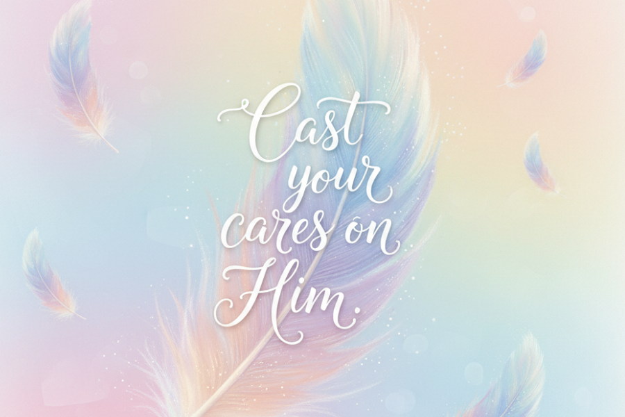Pastel feather design with motivational quote on a soft gradient background