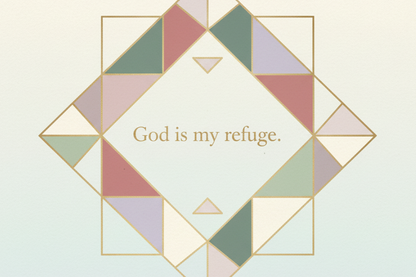Geometric design with 'God is my refuge.' text on a light background